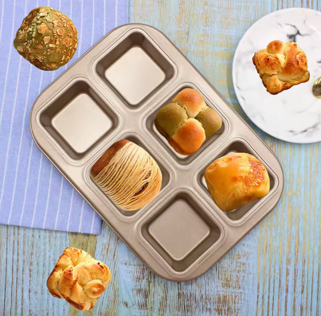 6 Grid Mini Loaf Pan for Baking, Mini Square Cake Mold, One Bite Size Brownie Pan 6 Grid Mini Loaf Pan for Baking, Mini Square Cake Mold, One Bite Size Brownie Pan